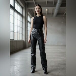 Free People Vegan Faux Leather Black Pants Size 8